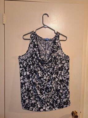Penmans Plus 1X Black & White Butterfly Print Sleeveless Cowl Neck Blouse